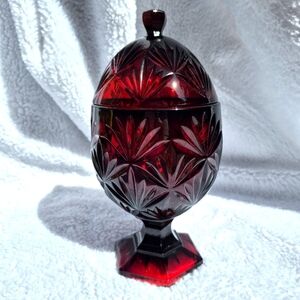 Avon Vintage Luminarc Durand Cristal D'Arque Ruby Red Egg Shaped Candy Dish